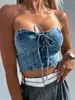 Canotte da donna Tanksrdeytl Corsetto di jeans da donna Top senza spalline Incrociato con allacciatura Jean Crop Slim Fit Push Bustier a fascia Top a fascia Party