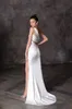 Diseñador Sirena Vestidos de novia con cuentas Un hombro Escote Lado Dividir Vestidos de novia Lentejuelas Tren de barrido Satén Vestido De Novia
