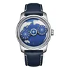 Orologi da polso OBLVLO Orologio meccanico automatico da uomo Design quadrante terrestre Zaffiro luminoso in pelle blu per uomo JM-EARTH