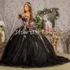 Robe De Quinceanera noire mexicaine étincelante Charro 2024 Robe De Xv Debutante Shine Seize Robes De Fête D'anniversaire 3D Florals Robe De Bal Para Debutante Rode De Mariage