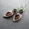 Orecchini pendenti alla moda rosso verde pietra goccia gioielli adorabili colore argento dichiarazione a goccia per regali di donne e ragazze