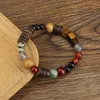 Link pulseiras estilo chinês vintage ágata pedra contas pulseira para mulheres meninas colorido artesanal tecido irregular frisado elástico presentes