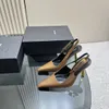 2024 Lady Prom Dress Dance Even Designer Heel Luxury High Shoe LEE Mirrored Leather Slingback Pump Womens Black Brown White Prad Brushed Triangle Man Heighten Shoes