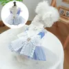 Vêtements de chien mignon charmant robe d'animal de compagnie avec détail d'arc princesse simulée décor de perles chat facile à porter pour chiens