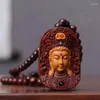 Strand vermelho sândalo mãe guanyin cabeça bodhisattva pingente colar masculino mulher escultura buda marca presente camisola chaveiro