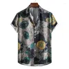 Men's Casual Shirts Mens Vintage Green Floral Beach Short Sleeve Button Down Hawaiian Shirt Summer Holiday Party Aloha Male