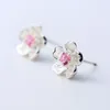 Boucles d'oreilles en forme de fleur de cerisier, clous d'oreilles incrustés de Zircon rose en forme de fleur, cadeau Simple pour femmes et filles