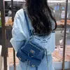 Sacos escolares 2024 Versão coreana Versátil Denim Mochila Correntes de Metal Mulheres Bolsos Duplos Bookbag Estudante Bonito Pequeno Commuter Bag