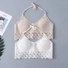 Women's Tanks Women Summer Short Vest Sexy Hollow Out Plain White Halter Strap Crop Tops Crochet Bikini Tank Shirt Top