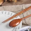 Camp Kitchen Japanese Wooden Tableware Set Portable Chopsticks Spoon Cutlery Set Travel Dinnerware Suit 1 Pairs Chopstick +1 Spoons New YQ240123