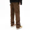 Мужские джинсы 2024 High Street с застежкой-молнией на щиколотке, винтажные коричневые мужские брюки-карго в стиле хип-хоп, одежда Y2K, прямые мешковатые длинные брюки Ropa Hombre