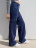 Pantalon Femme Mode Femmes Printemps Automne Casual Cargo Violet Taille Basse Multi-Poches Large Jambe Street Style S M L