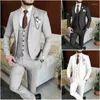 Costumes pour hommes décontracté gris clair hommes Costume Costume formel coupe ajustée marié smoking 3 pièces mariage affaires ensembles Terno Masculino