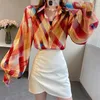 Women's Blouses Spring Autumn Women Retro Printed Shirt Loose Lantern Sleeve Oil Painting Sense Tops Female