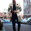 Men's Wool Mandylandy Woolen Coat Long Sleeve Cardigan Turn-down Collar Autumn Winter Houndstooth Printed Straight