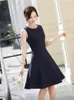 Casual Dresses Elegant Black Sleeveless Dress For Women 2024 Summer O-Neck Fashion Slim OL Work Office Business Vestidos Navy Blue Swing