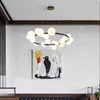 Cadeau Wrap Nordic Pendentif Lumières Blanc Verre Clair Noir Or Métal Salon Restaurant Chambre Luminaires G9 Ampoule Fil Réglable