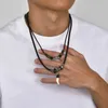 Vnox ethnique chien dent pendentif colliers pour hommes femmes double couches perlé charme cuir corde chaîne Tribal collier bijoux cadeaux