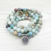 Armband Hot Selling Men Women 108 Bön Stone 8mm Matte Amazonite Lotus om Wrist Mala Pärlor Armband