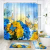 Shower Curtains Flowers Butterfly Shower Curtains Set White Orange Blue Red Beautiful Creativity Anti-Slip Bath Pad Fabric Bathroom Rugs Decor