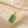 Hänge halsband elegant grön guanyin rostfritt stål halsband för kvinnor vintage stil kvinnlig säker skydd smycken flickor födelsedag present