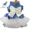 Ropa para perros Vestido Bowknot Denim Malla Cachorro Princesa Ropa para mascotas Gato Fiesta Disfraz Cachorros Encaje Floral Chaleco Sundress