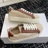 Kvinnor snörning platta lägenheter lyxiga designer kvalitet textural blandning av linne kalvskinn rund tå höjd ökning mjuk plattform sneakers vit brun 35-40