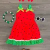 Flickans klänningar Baby Girls Summer Dress Toddler Princess Watermelon Printed Dot Sleeveless Patchwork Dress with Bow Kid Clothing