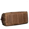 Duffel Väskor Högkvalitativ stor kapacitet stor vintage Brown Coffee Top Grain äkta läder affärsresa män resväska gym duffle m1219