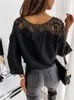 Blusas de mujer Mujeres de encaje Otoño Sexy Costura Camisas blancas Vintage Elegante Señoras Tops Camisa Moda Casual Suelta