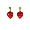 Niche Design Sense Everything Red Full Diamond Strawberry Earrings Individuality Creative Small Cute Everything Earrings Girl