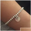 ビーズ100 S925 S925 luxury Heart Tag Strands Bracelet Women Fine Jewelry Trendy Beads Chain Round Ball Bracelets for Girlfri Drop de dhndv