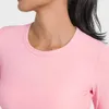 Lu Align Lemon Yoga tar det kvinnor ribbade alla sporter långärmad t-shirt elastisk långärmad skjorta snabb torkning löpning fitness topp ll lu jogger