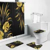 Zasłony prysznicowe tropikalne liście czarne zasłony prysznicowe nie poślizgowe dywany do kąpieli zielony liść kwiaty łazienki wystrój ekran toaleta luksusowy zestaw dywanów