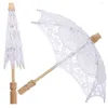 Guarda-chuvas 2 Pcs Prop Guarda-chuva Noiva Lace Parasol Véus de Casamento para Elegante Madeira Punho Vintage Branco Decoração Bordado Artesanato Festival