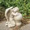 Decorações de jardim estátua de anjo decoração ao ar livre descansando em bola meninas estatueta escultura pátio paisagem decoração fada