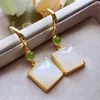 Kolczyki Dangle Natural hetian jade jade jue geometryczne kwadrat moda piękna ucha hak vintage etniczny styl damski