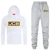 Tute da uomo Tuta sportiva con cappuccio Escavatore Jcb Logo Stampa Pantaloni casual con cappuccio 2 pezzi Set in pile Abbigliamento sportivo unisex di alta qualità da jogging