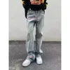 Mäns jeans flamma broderad bootcut skarvad och kvinnors amerikanska mode retro tvättade high street trend ins raka byxor