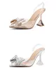 Spring Butterfly-Knot Crystal Designer Pumps Women Pvc Transparenta High Heels Sexig Point Toe Party Prom Mules Shoes