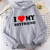 Valentine's Day I Love My Boyfriend/Girlfriend Printed Casual Round Neck Long Sleeve Pullover Hoodie Suitable for Spring and Autumn Couple Clothing