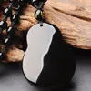 Hängen Natural Black Obsidian Gourd Jade Pendant Necklace Chinese Handkarvade modesmycken Tillbehör Amulet för män Kvinnliga gåvor