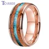 Bandas 8mm nova banda de casamento anel de carboneto de tungstênio uísque barril madeira de carvalho e esmagado turquesa inlay moda presente jóias conforto ajuste