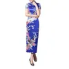 Ethnic Clothing Women Dress Chinese National Style Floral Print Short Sleeves High Side Split Knot Buttons Cheongsam Satin Silky Slim Fit