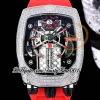 Relógios de bolso gatti Chiron Tourbillon Autoamtic Relógio masculino com motor de 16 cilindros, mostrador esqueleto, incrustação de diamantes feitos pelo homem gelado, marcadores vermelhos, borracha
