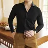 Mannen Casual Shirts 2024 Hoogwaardige Zakelijke Formele Slanke Donkere Streep Windsor Stretch Drape Shirt Sociale Party Mannen Kleding