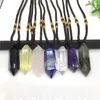 Jewelry Pouches Natural Chakra Stone Double Point Smoky Amethyst Quartz Pendant Healing Crystal Wand Energy Amulet Necklace Gift