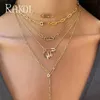 Pendant Necklaces RAKOL INS Lightning Paperclip Pin Tiny CZ Pave Zircon Clavicle Choker Necklace for Women Fashion Stacking Chain Femme Jewelry YQ240124