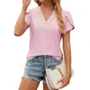 T-shirt da donna Moda donna Camicia in chiffon con scollo a V Manica patchwork Casual Top a pieghe Playeras De Mujeres Roupas Taglie forti Feminino