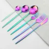 Camp Kitchen Rainbow Cutlery Set 18/10 Stainless Steel Dinnerware Set Knife Dessert Fork Dessert Spoon Dinner Set Kitchen Party Tableware Set YQ240123